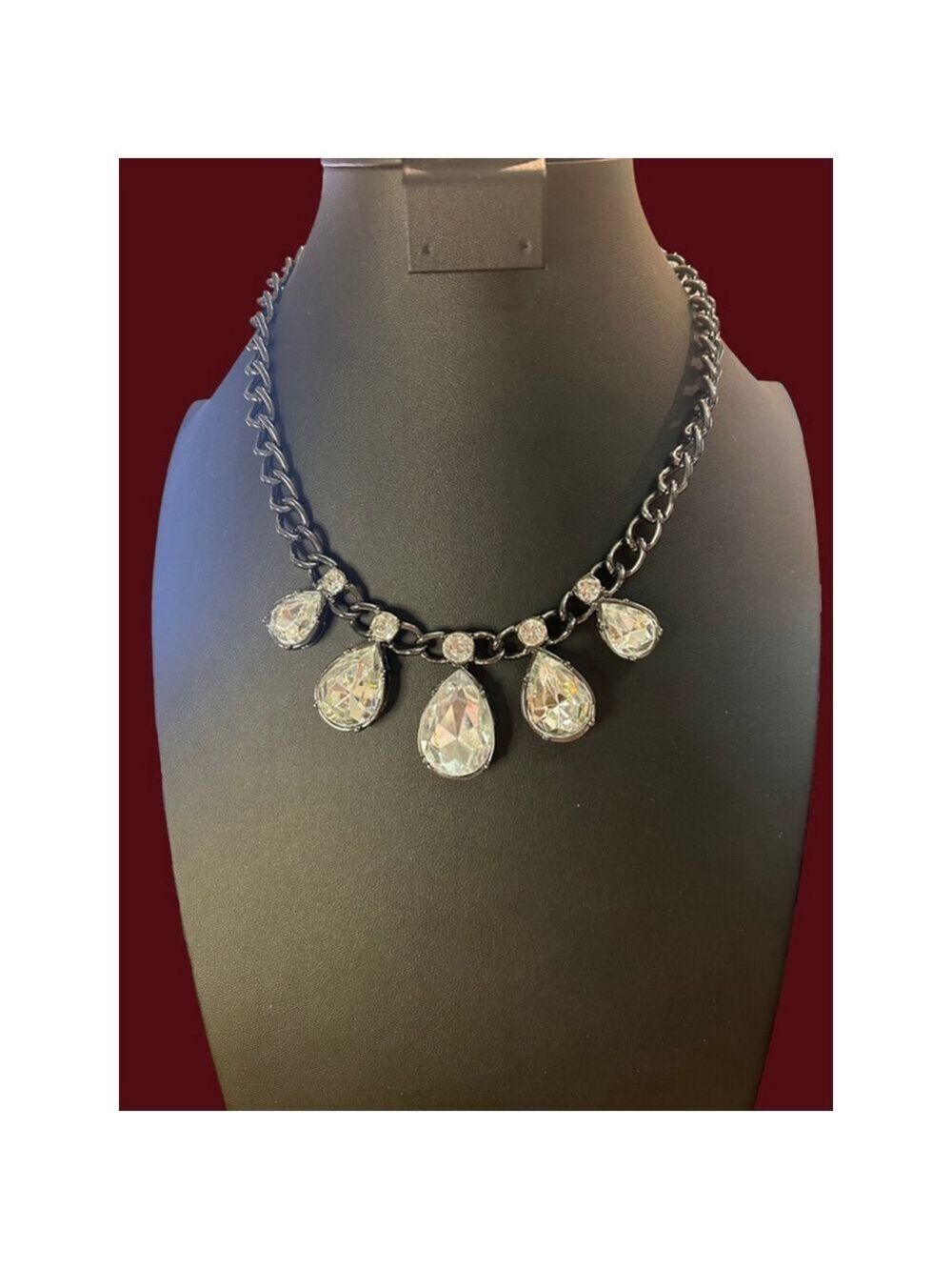 Women's LOFT gunmetal Chain Clear Teardrop Statement Necklace One Size